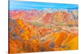 Coloful Forms at Zhanhye Danxie Geo Park, China Gansu Province, Ballands Eroded in Muliple Colors-Tom Till-Stretched Canvas