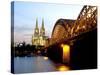 Cologne Cathedral and Hohenzollern Bridge at Night, Cologne, North Rhine Westphalia, Germany-Yadid Levy-Stretched Canvas