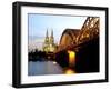 Cologne Cathedral and Hohenzollern Bridge at Night, Cologne, North Rhine Westphalia, Germany-Yadid Levy-Framed Photographic Print