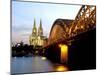 Cologne Cathedral and Hohenzollern Bridge at Night, Cologne, North Rhine Westphalia, Germany-Yadid Levy-Mounted Photographic Print