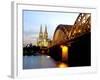 Cologne Cathedral and Hohenzollern Bridge at Night, Cologne, North Rhine Westphalia, Germany-Yadid Levy-Framed Photographic Print