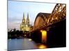 Cologne Cathedral and Hohenzollern Bridge at Night, Cologne, North Rhine Westphalia, Germany-Yadid Levy-Mounted Photographic Print