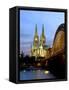 Cologne Cathedral, and Hohenzollern Bridge at Night, North Rhine Westphalia-Yadid Levy-Framed Stretched Canvas