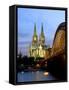 Cologne Cathedral, and Hohenzollern Bridge at Night, North Rhine Westphalia-Yadid Levy-Framed Stretched Canvas