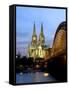 Cologne Cathedral, and Hohenzollern Bridge at Night, North Rhine Westphalia-Yadid Levy-Framed Stretched Canvas