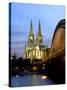 Cologne Cathedral, and Hohenzollern Bridge at Night, North Rhine Westphalia-Yadid Levy-Stretched Canvas