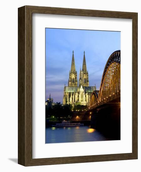 Cologne Cathedral, and Hohenzollern Bridge at Night, North Rhine Westphalia-Yadid Levy-Framed Photographic Print