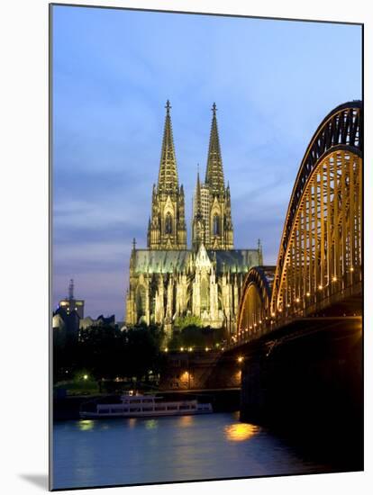 Cologne Cathedral, and Hohenzollern Bridge at Night, North Rhine Westphalia-Yadid Levy-Mounted Photographic Print