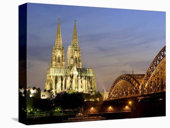 Cologne Cathedral, and Hohenzollern Bridge at Night, North Rhine Westphalia-Yadid Levy-Stretched Canvas