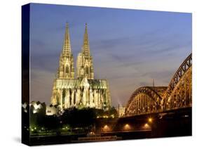 Cologne Cathedral, and Hohenzollern Bridge at Night, North Rhine Westphalia-Yadid Levy-Stretched Canvas