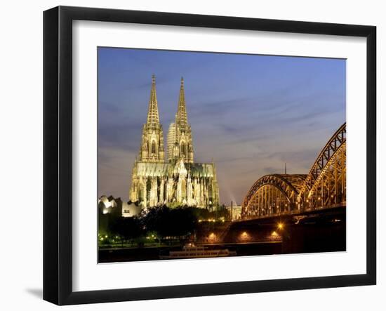 Cologne Cathedral, and Hohenzollern Bridge at Night, North Rhine Westphalia-Yadid Levy-Framed Photographic Print