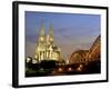 Cologne Cathedral, and Hohenzollern Bridge at Night, North Rhine Westphalia-Yadid Levy-Framed Photographic Print