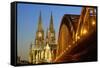 Cologne Cathedral and Hohenzollern Bridge on Rhine River-Guido Cozzi-Framed Stretched Canvas