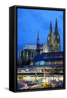 Cologne Cathedral and Railway Station-Guido Cozzi-Framed Stretched Canvas