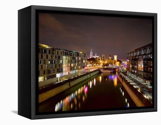 Cologne Cathedral, Rheinuferstrasse, Illuminated, in the Evening-Marc Gilsdorf-Framed Stretched Canvas