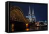 Cologne Cathedral, UNESCO World Heritage Site, and Hohenzollern Bridge at Dusk-Charles Bowman-Framed Stretched Canvas