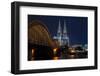 Cologne Cathedral, UNESCO World Heritage Site, and Hohenzollern Bridge at Dusk-Charles Bowman-Framed Photographic Print