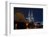 Cologne Cathedral, UNESCO World Heritage Site, and Hohenzollern Bridge at Dusk-Charles Bowman-Framed Photographic Print