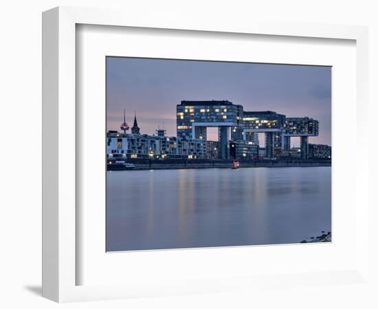 Cologne, Crane Houses on the Rhine, Dusk, Illuminated-Marc Gilsdorf-Framed Photographic Print