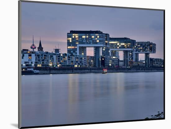 Cologne, Crane Houses on the Rhine, Dusk, Illuminated-Marc Gilsdorf-Mounted Photographic Print