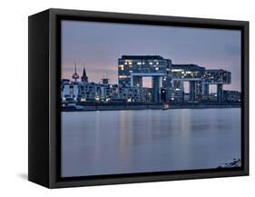 Cologne, Crane Houses on the Rhine, Dusk, Illuminated-Marc Gilsdorf-Framed Stretched Canvas