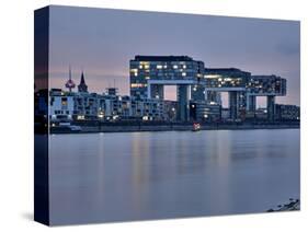 Cologne, Crane Houses on the Rhine, Dusk, Illuminated-Marc Gilsdorf-Stretched Canvas