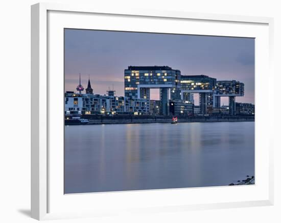 Cologne, Crane Houses on the Rhine, Dusk, Illuminated-Marc Gilsdorf-Framed Photographic Print