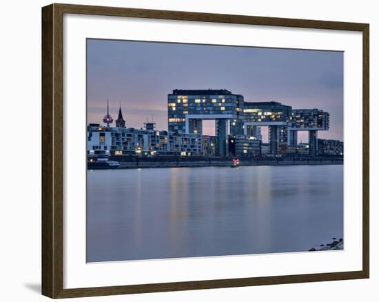 Cologne, Crane Houses on the Rhine, Dusk, Illuminated-Marc Gilsdorf-Framed Photographic Print
