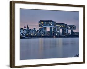 Cologne, Crane Houses on the Rhine, Dusk, Illuminated-Marc Gilsdorf-Framed Photographic Print