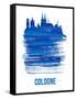 Cologne Skyline Brush Stroke - Blue-NaxArt-Framed Stretched Canvas