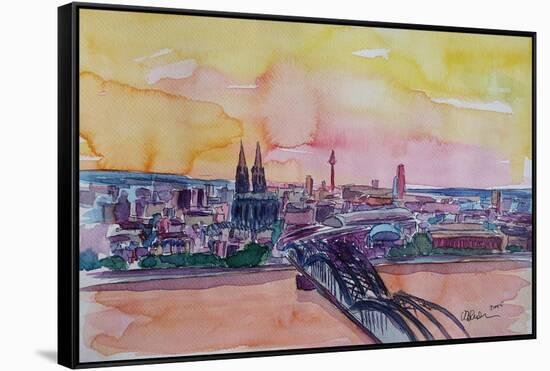 Cologne Skyline with Deutz Bridge and Rhine II-Markus Bleichner-Framed Stretched Canvas