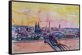 Cologne Skyline with Deutz Bridge and Rhine II-Markus Bleichner-Framed Stretched Canvas