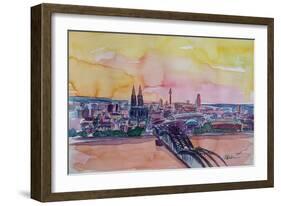 Cologne Skyline with Deutz Bridge and Rhine II-Markus Bleichner-Framed Art Print