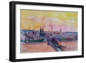 Cologne Skyline with Deutz Bridge and Rhine II-Markus Bleichner-Framed Art Print