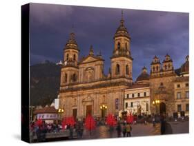 Colombia, Bogota, Plaza De Bolivar, Neoclassical Cathedral Primada De Colombia at Christmas-Jane Sweeney-Stretched Canvas