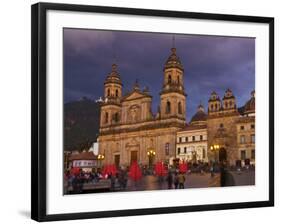 Colombia, Bogota, Plaza De Bolivar, Neoclassical Cathedral Primada De Colombia at Christmas-Jane Sweeney-Framed Photographic Print