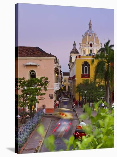 Colombia, Bolivar, Cartagena De Indias, Plaza Santa Teresa, Horse Cart and San Pedro Claver Church-Jane Sweeney-Stretched Canvas