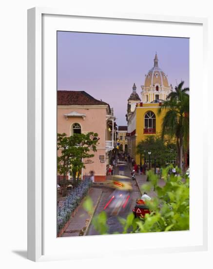 Colombia, Bolivar, Cartagena De Indias, Plaza Santa Teresa, Horse Cart and San Pedro Claver Church-Jane Sweeney-Framed Photographic Print