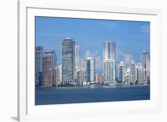 Colombia, Cartagena. Modern Boca Grande area city skyline view from Cartagena Bay.-Cindy Miller Hopkins-Framed Photographic Print