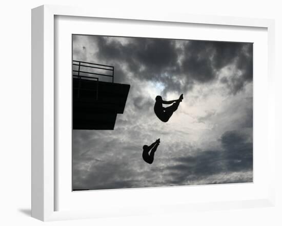 Colombia's Juan Guillermo Uran and Victor Ortega Dive to Win Gold in Men's Springboard Diving Event-null-Framed Photographic Print