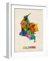 Colombia Watercolor Map-Michael Tompsett-Framed Art Print