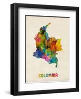 Colombia Watercolor Map-Michael Tompsett-Framed Art Print