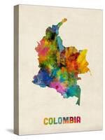 Colombia Watercolor Map-Michael Tompsett-Stretched Canvas