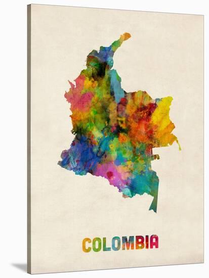 Colombia Watercolor Map-Michael Tompsett-Stretched Canvas