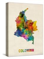 Colombia Watercolor Map-Michael Tompsett-Stretched Canvas