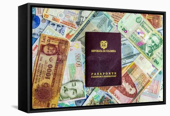 Colombian Passport and Money-jkraft5-Framed Stretched Canvas