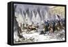 Colonel Chivington Leading U.S. Cavalry Massacre of Black Kettle's Village at Sand Creek, c.1864-null-Framed Stretched Canvas