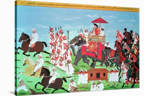 Colonel James Todd Travelling by Elephant Through Rajasthan with His Cavalry and Sepoys (Gouache)-null-Stretched Canvas