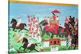 Colonel James Todd Travelling by Elephant Through Rajasthan with His Cavalry and Sepoys (Gouache)-null-Stretched Canvas