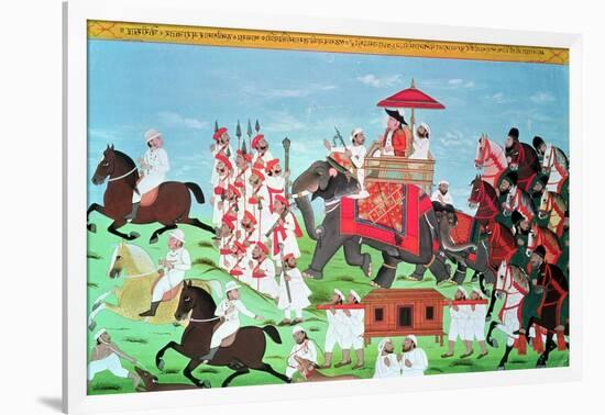 Colonel James Todd Travelling by Elephant Through Rajasthan with His Cavalry and Sepoys (Gouache)-null-Framed Giclee Print